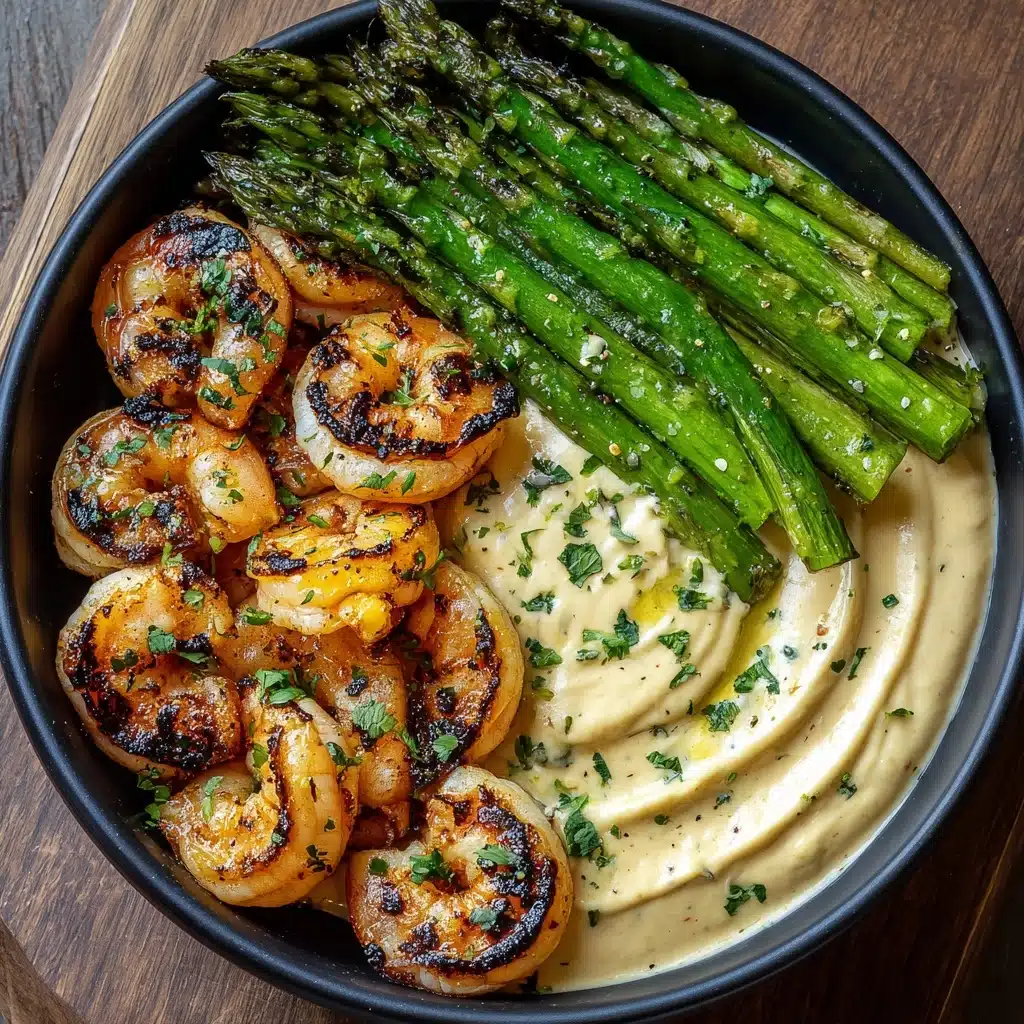 Grilled Shrimp Bowl with Asparagus & Creamy Garlic Sauce Recipe