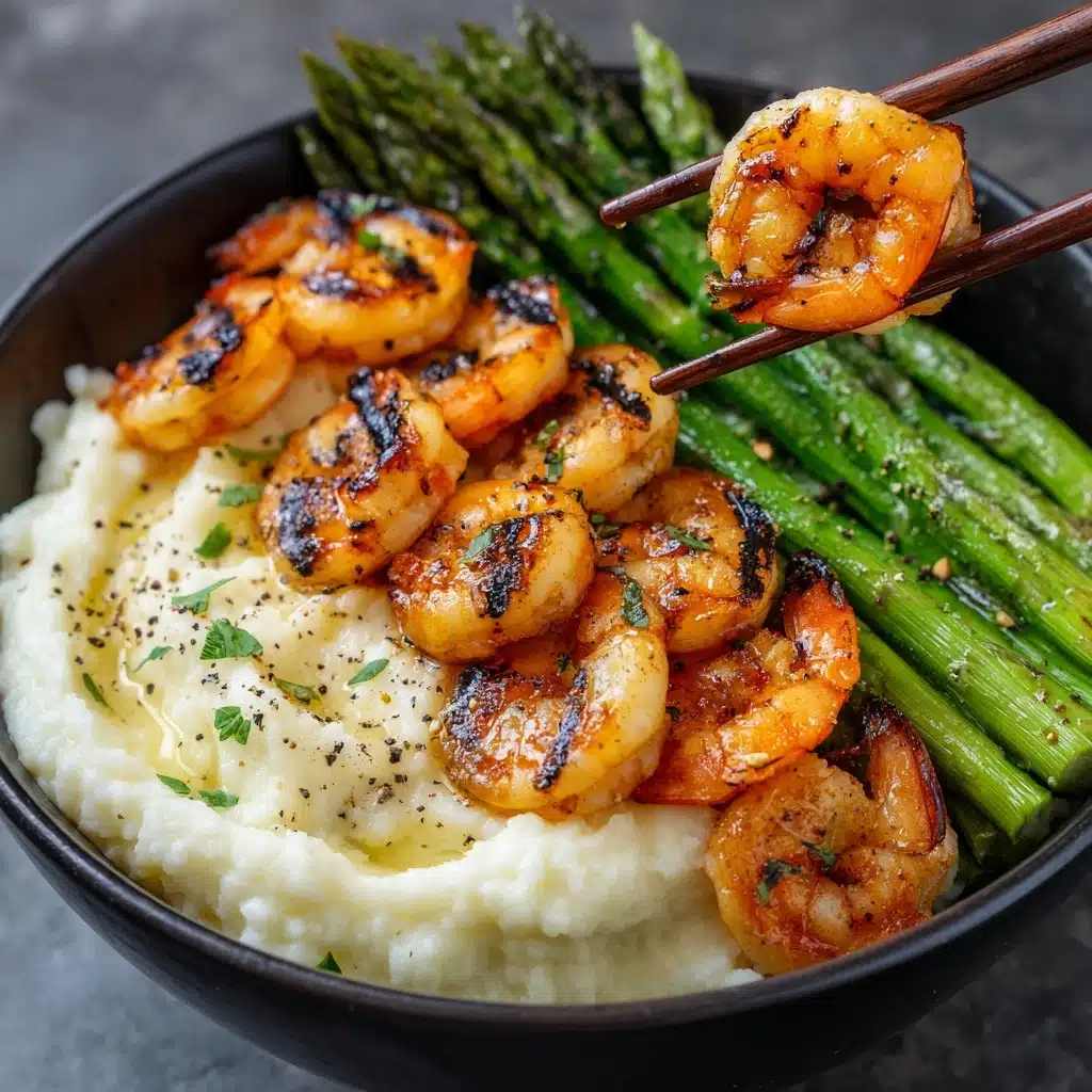 Grilled Shrimp Bowl with Asparagus & Creamy Garlic Sauce Recipe - Recipe Image