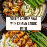 Grilled Shrimp Bowl with Asparagus & Creamy Garlic Sauce Recipe