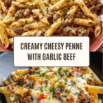 Cheesy Penne with Garlic Butter Ground Beef Recipe