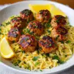 Greek Chicken Meatballs with Lemon Orzo Recipe