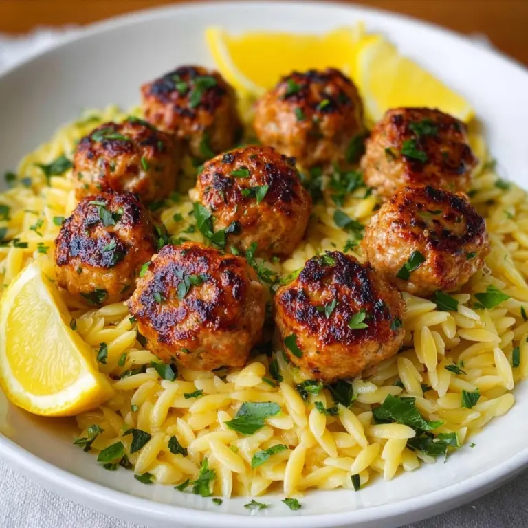 Greek Chicken Meatballs with Lemon Orzo Recipe