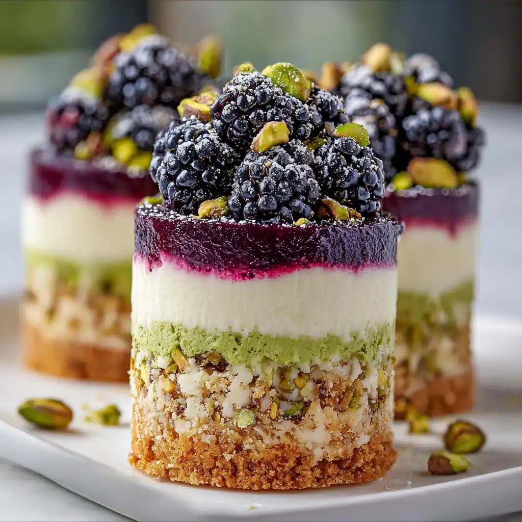 Pistachio & Blackberry Cheesecake Towers Recipe - Recipe Image