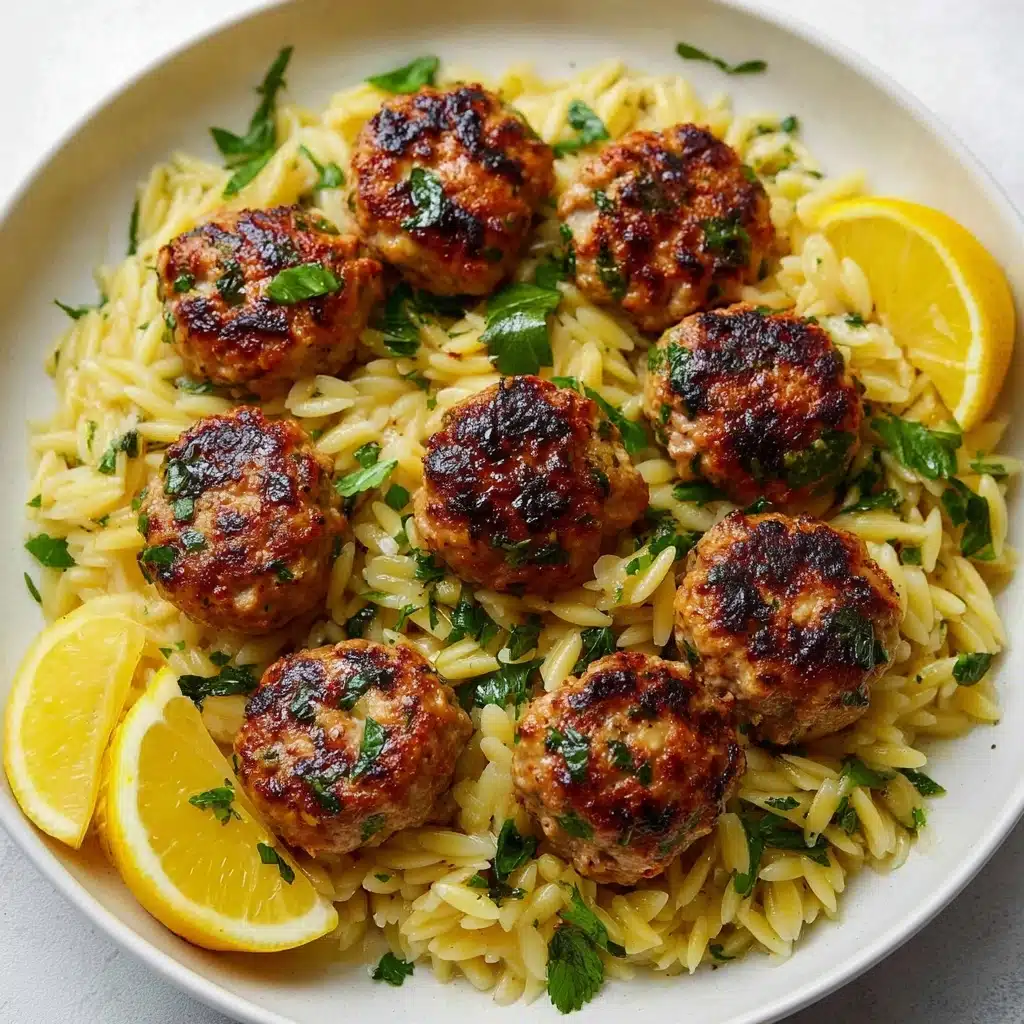 Greek Chicken Meatballs with Lemon Orzo Recipe - Recipe Image