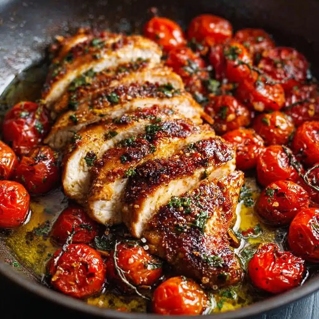 Creamy Pesto Chicken with Roasted Tomatoes Recipe