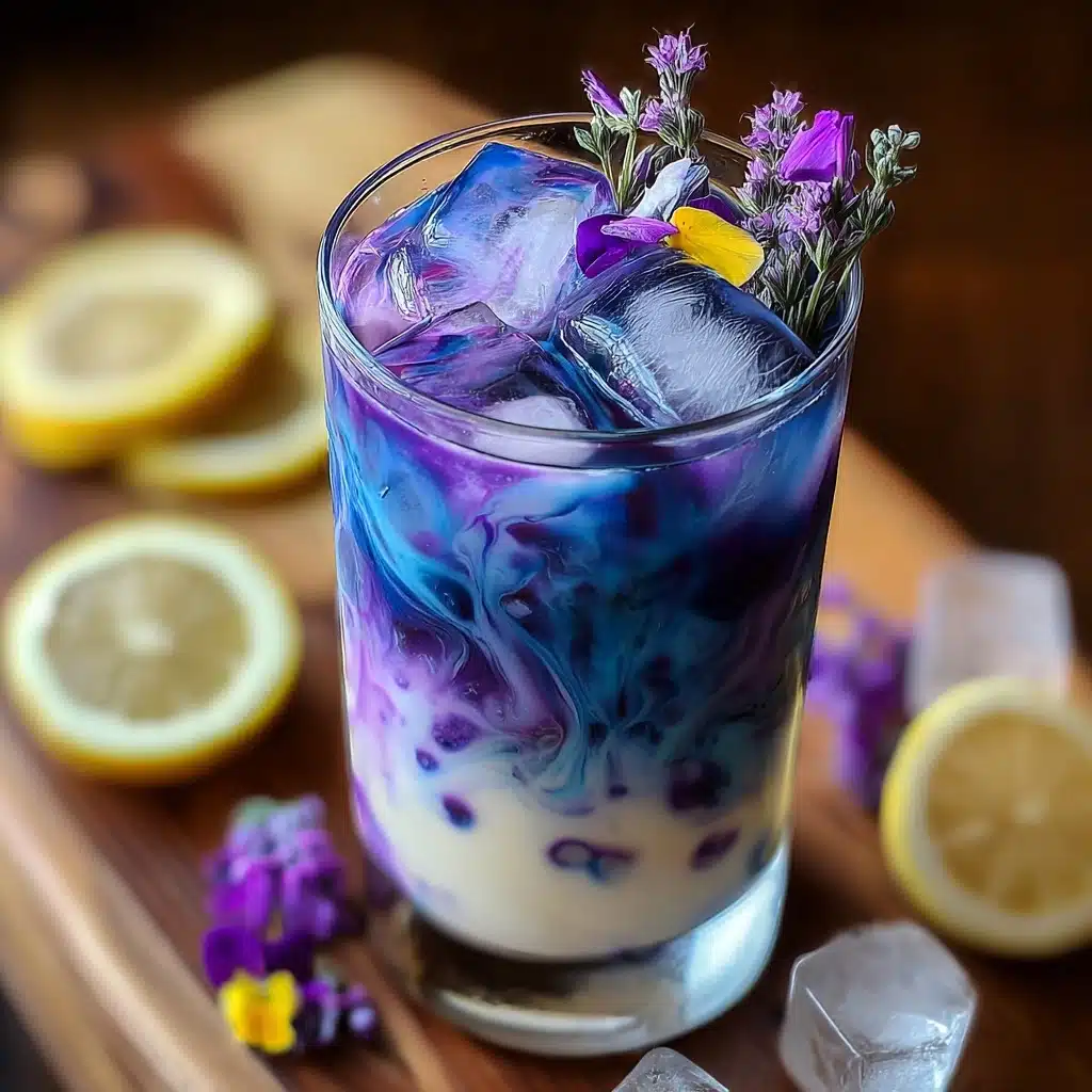 Create a Beautiful Iced Butterfly Pea Flower Tea Latte Recipe - Recipe Image