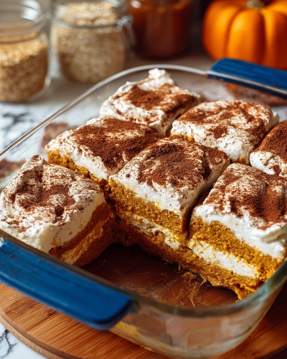 A thick, square piece of golden yellow cake is placed in the center of a white plate with subtle patterns. On top of the cake is a large dollop of white whipped cream sprinkled with a brown powder. Next to the plate, a woman's hand holds a small wooden spoon resting on the plate’s edge. The background is a white marbled surface with some soft, out-of-focus autumn items around, including a small pumpkin and cinnamon sticks. Photo taken with an iphone --ar 4:5 --v 7