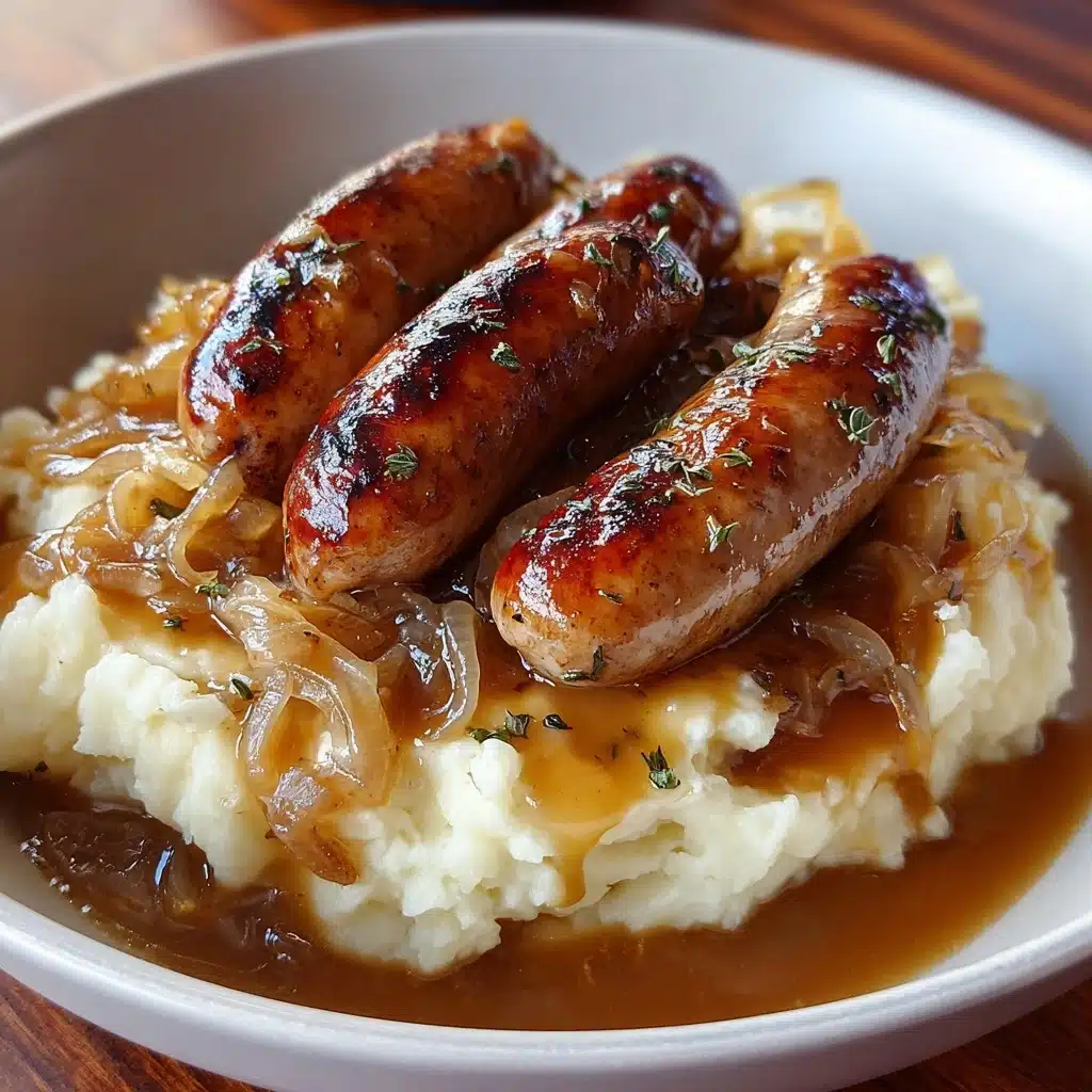 True Bangers and Mash with Onion Gravy - Pure Comfort Food Recipe - Recipe Image