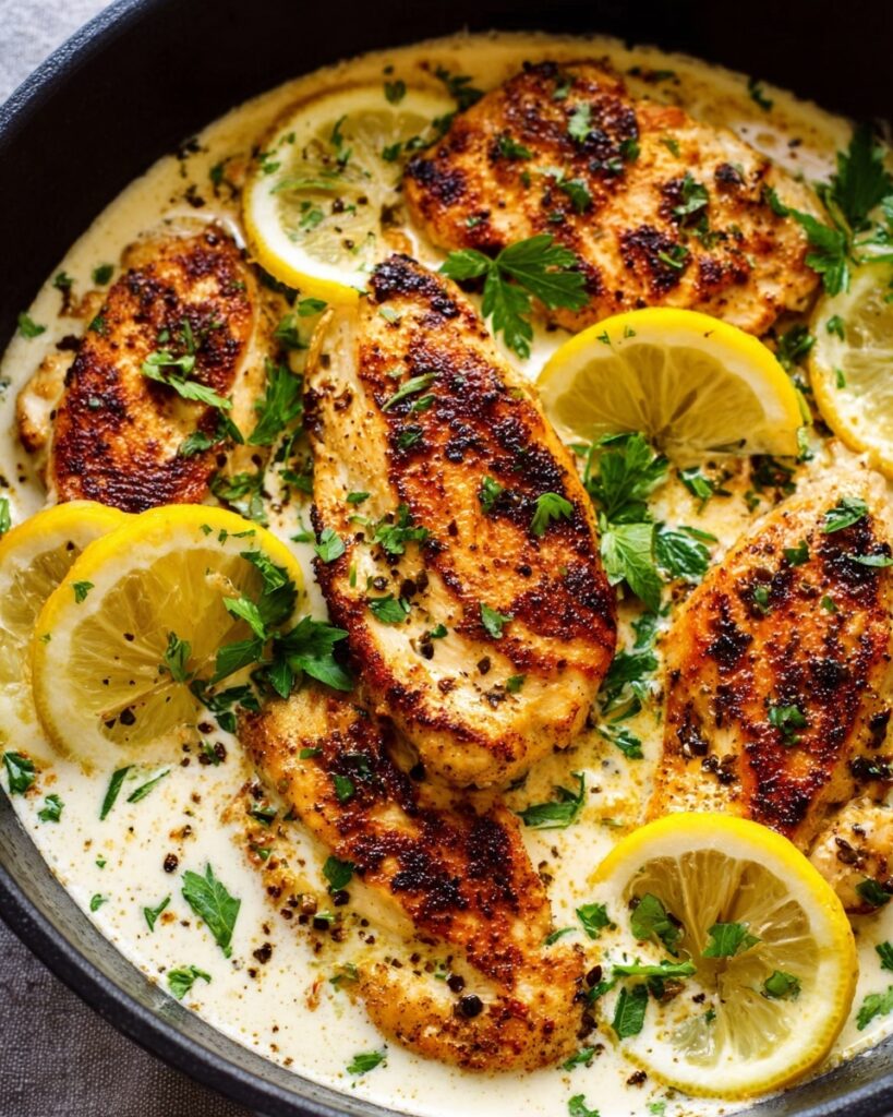 Lemon Pecorino Crusted Chicken with Creamy Lemon Sauce Recipe