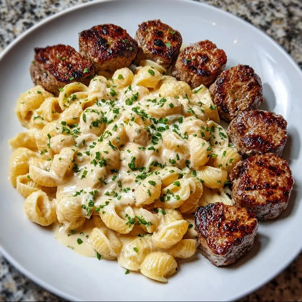 Garlic Butter Steak Bites with Creamy Shells Pasta Recipe - Recipe Image