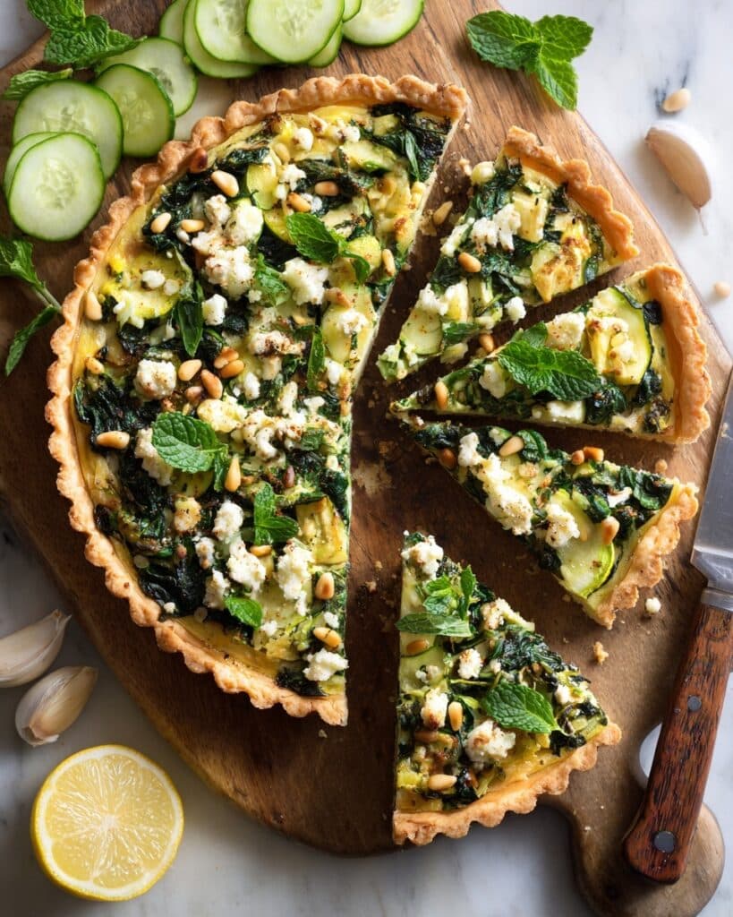 Zucchini, Feta and Mint Tart with Pine Nuts Recipe