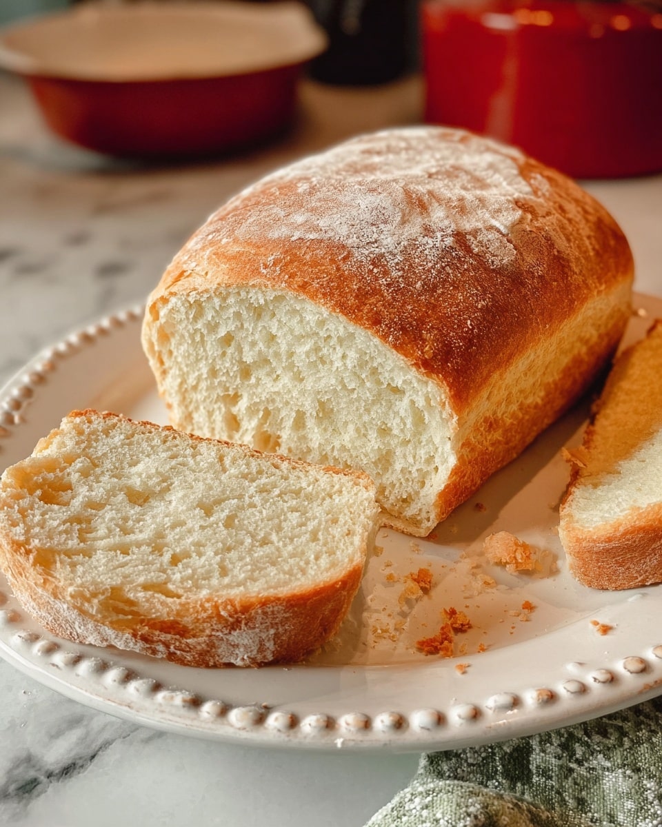 Two golden brown loaves of bread sit side by side inside dark metal loaf pans. Each loaf has a smooth, slightly domed top dusted with a light layer of flour, giving a soft white contrast to the warm crust. The loaves fill the pans completely, showing a well-risen shape with a firm texture. The pans rest on a light surface with a white marbled texture, and part of a white butter dish with floral decoration is visible in the background. Photo taken with an iphone --ar 4:5 --v 7