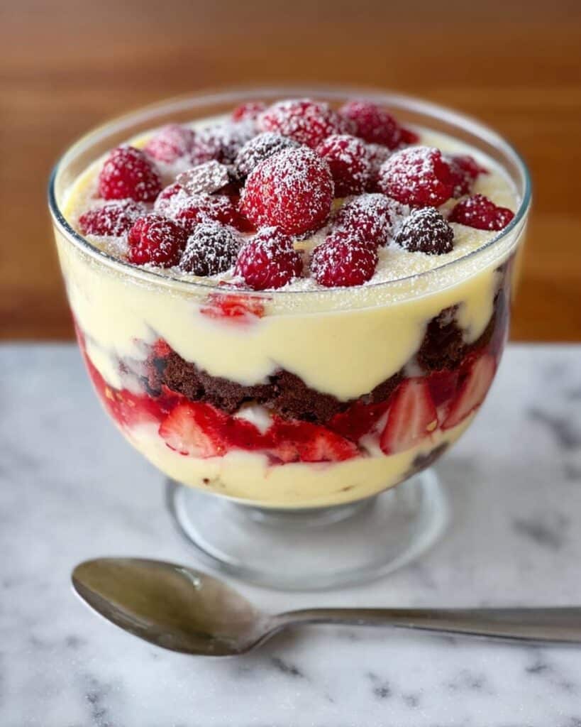 Chocolate Brownie Trifle with Raspberries, Strawberries, and Flake Chocolate Recipe