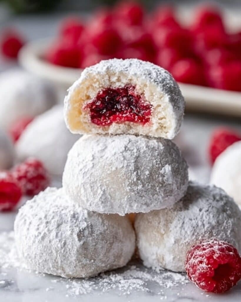 Raspberry Almond Snowball Cookies Recipe