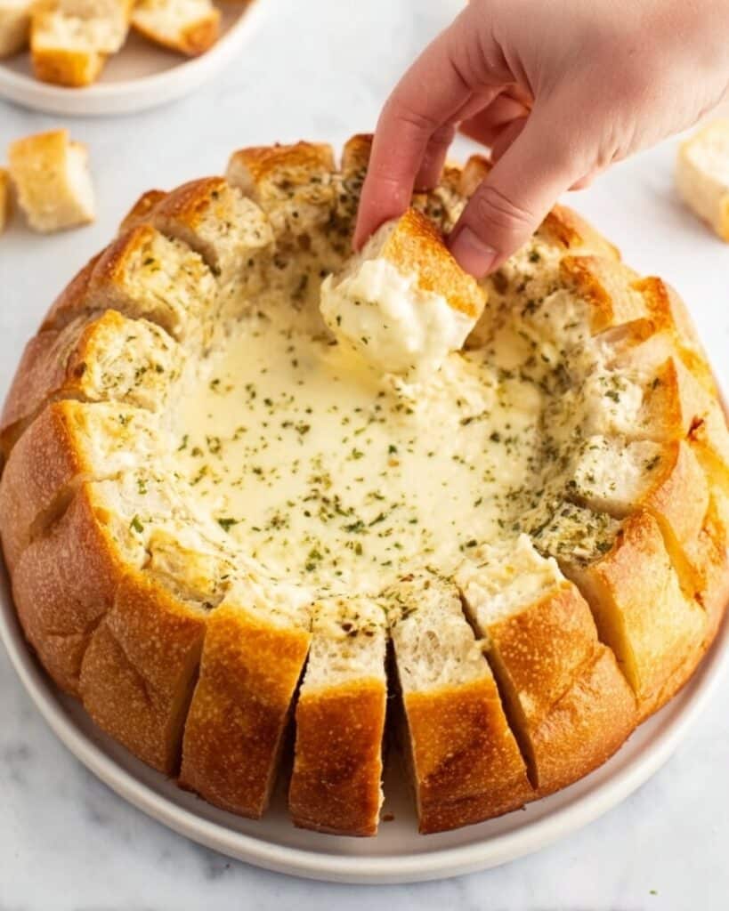 Garlic Butter Baked Brie in a Bread Bowl Recipe