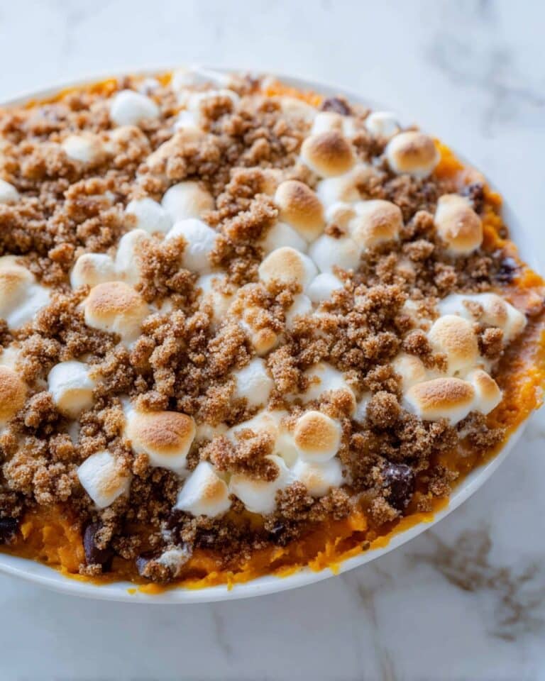 Sweet Potato Casserole with Pecan Topping and Marshmallows Recipe