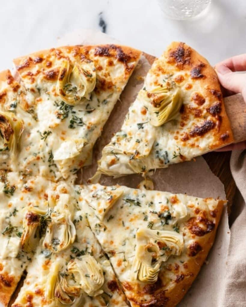 Artichoke Pizza with Spinach Parmesan Cream Sauce Recipe