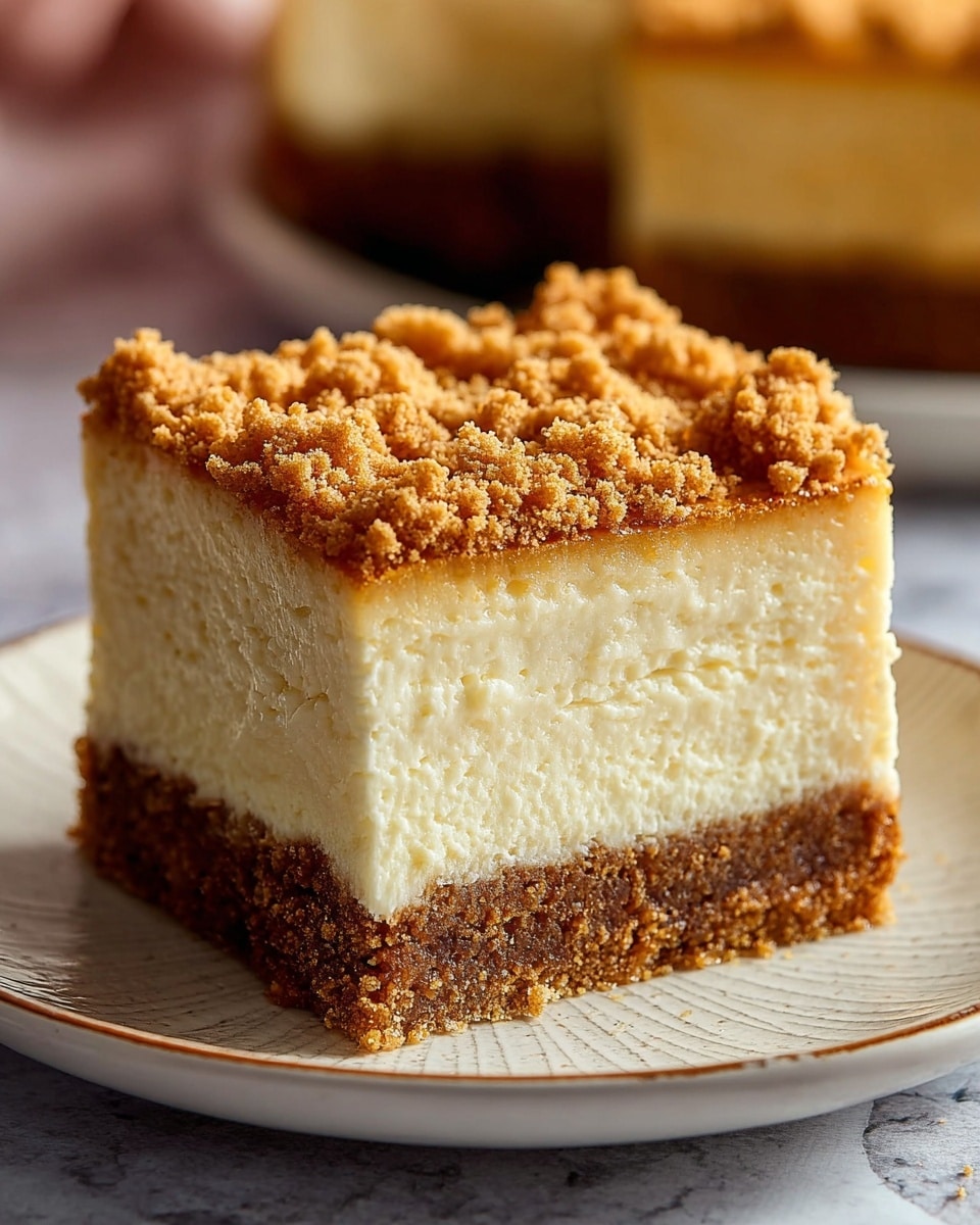 The image shows several square pieces of a three-layer dessert on a wooden board placed on a white marbled surface. Each piece has a dense, crumbly brown base at the bottom, a thick creamy white middle layer, and a top layer that mixes light golden brown crumbs and swirled creamy white patches. The edges and surfaces of the dessert squares are textured, with the crumb layer adding a rough, crunchy look, while the creamy layers appear smooth and soft. The focus is on the front piece, highlighting the contrast between the crumbly top and bottom layers and the soft middle layer. photo taken with an iphone --ar 4:5 --v 7
