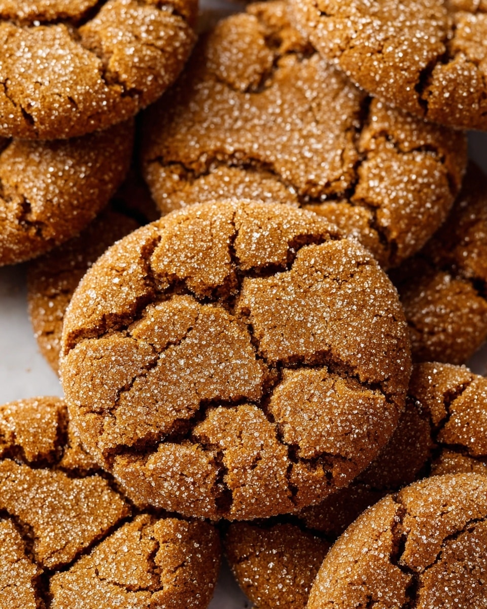 Several round cookies are tightly packed together, showing a rough and cracked surface texture. Each cookie is golden-brown with a light sprinkling of sugar crystals that add a sparkling effect. The cookies have visible cracks, making their texture look crumbly and crunchy. The close-up view focuses on the detailed sugar grains and uneven surfaces, highlighting a warm, freshly baked look. The background has been changed to a white marbled texture. photo taken with an iphone --ar 4:5 --v 7