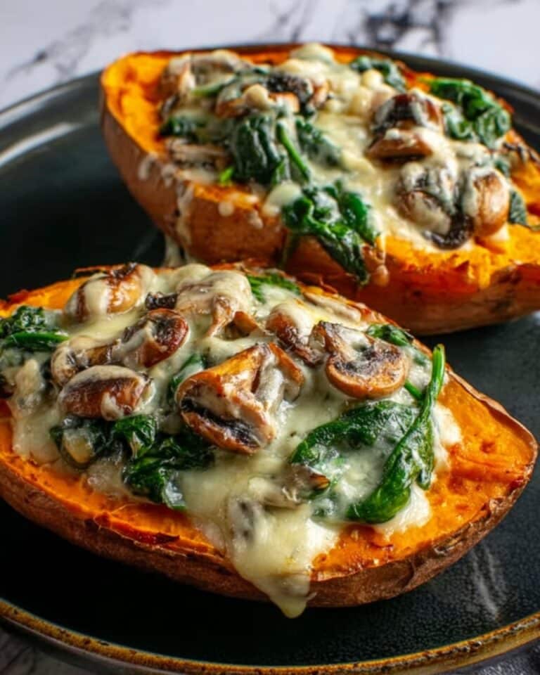 Creamy Mushroom and Spinach Stuffed Sweet Potatoes Recipe