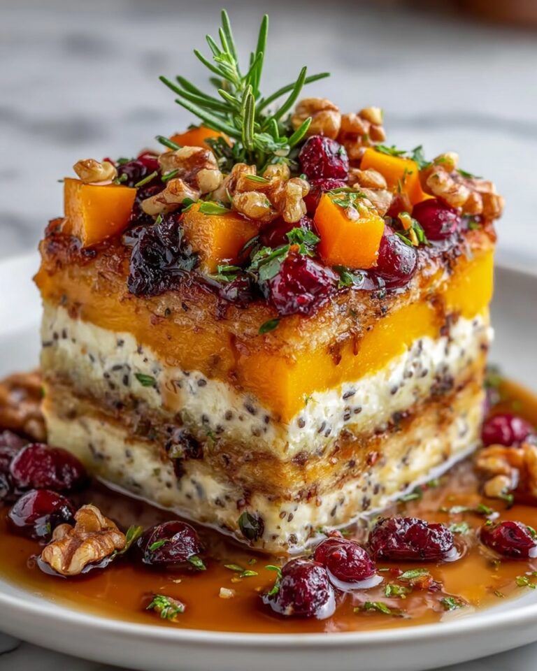 Layered Sweet Potato, Butternut Squash, and Carrot Lasagna with Cranberry Balsamic Glaze Recipe