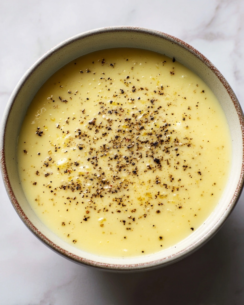 A bowl of creamy soup with a pale beige color fills the white bowl, showing a smooth and thick texture with some small, soft chunks mixed in. The soup is topped with a sprinkle of coarse black pepper spread mostly in the center. The bowl sits on a white marbled surface, creating a clean and simple look. photo taken with an iphone --ar 4:5 --v 7